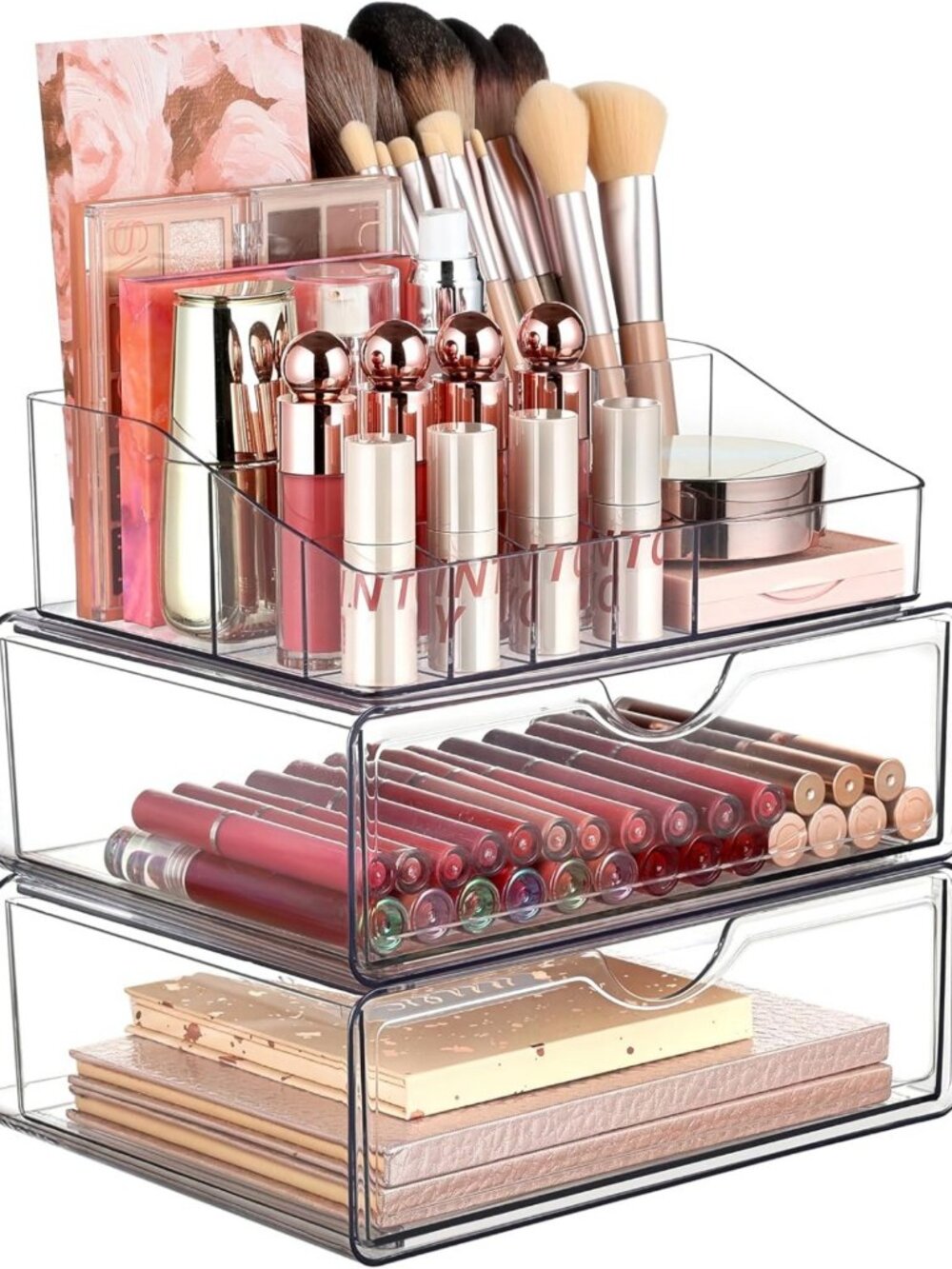 Clear 3-Tier Makeup Organizer with 2 Drawers - Stylish Storage Solution